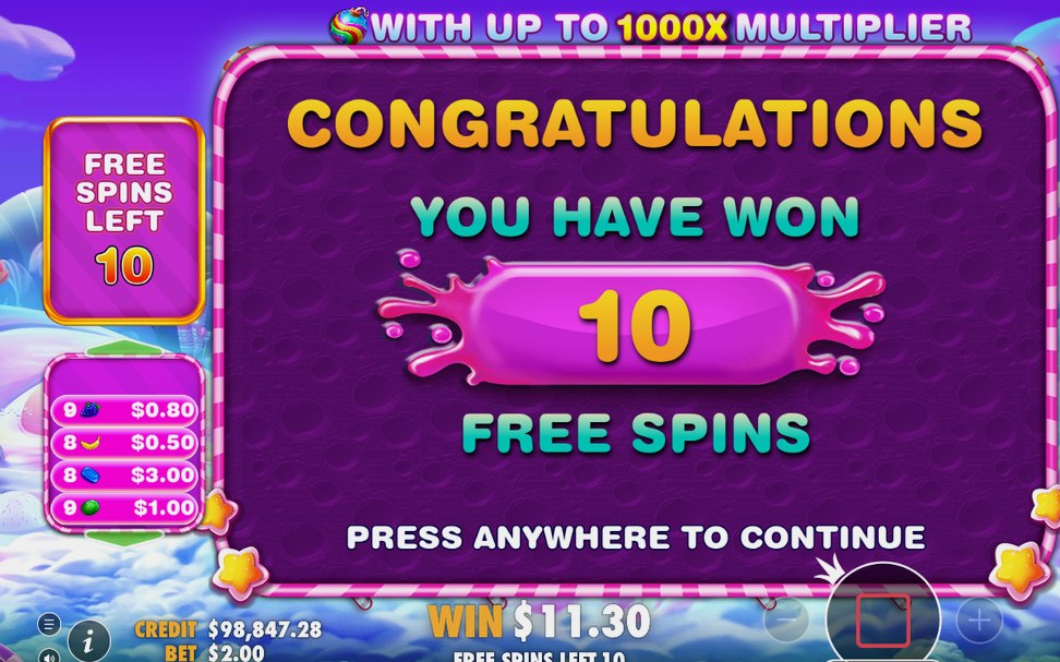 Free Spins counter with Multiplier bombs on the reels