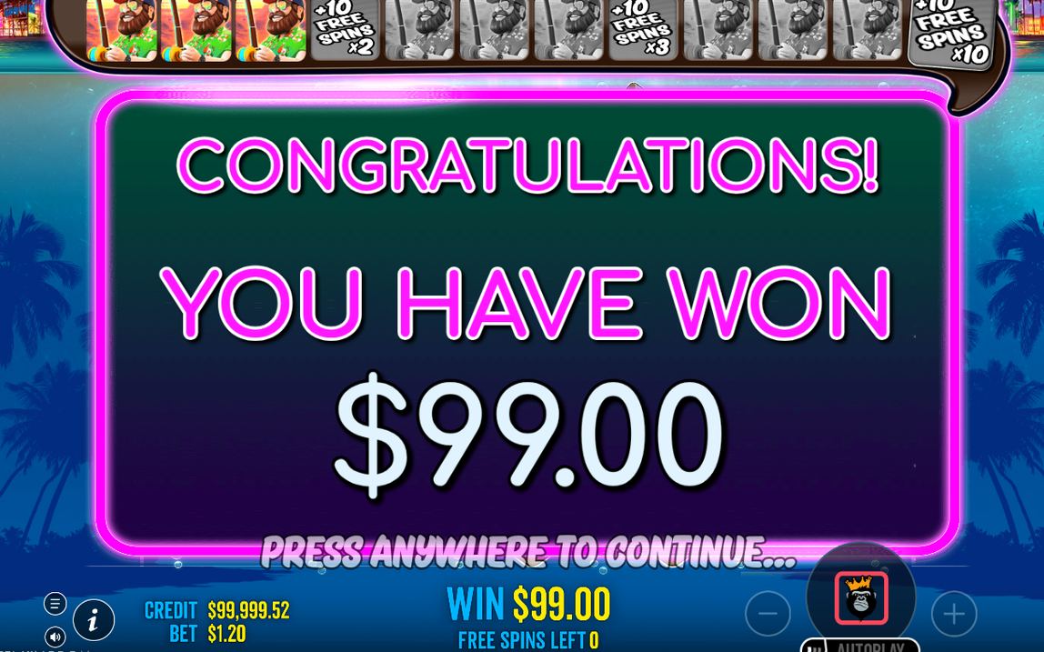 Win screen with a payline win on the 5x4 grid